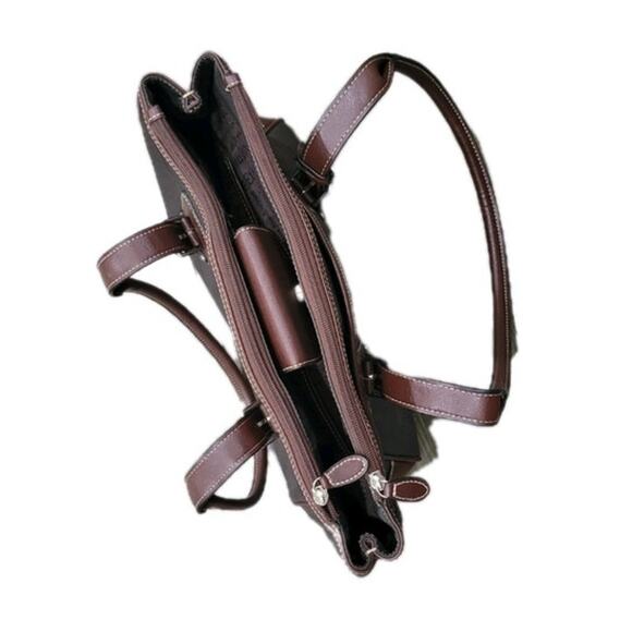 Etienne Aigner Vintage Leather & Canvas Tote Shoulder Bag Purse Brown Large - Picture 13 of 13